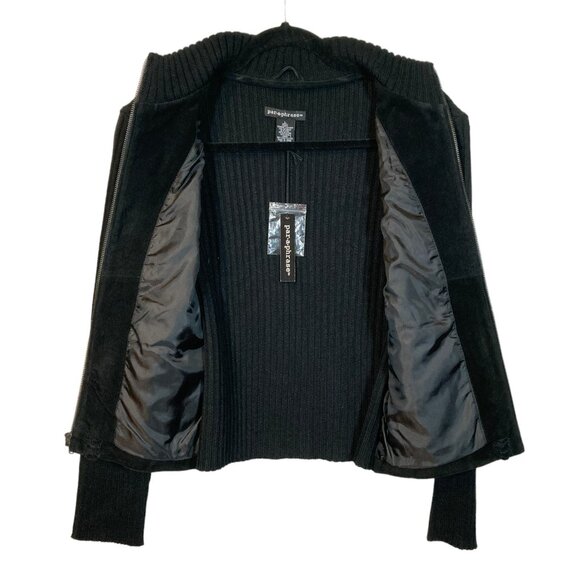 Paraphrase Vintage Cardigan, Sz L (measures smaller), Black Suede Wool Blend NEW - Picture 5 of 11
